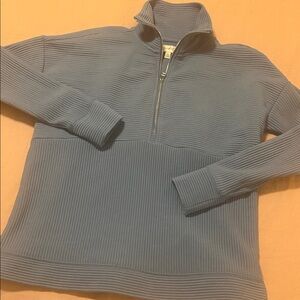 Wonderly Blue Ribbed Quarter-Zip Top